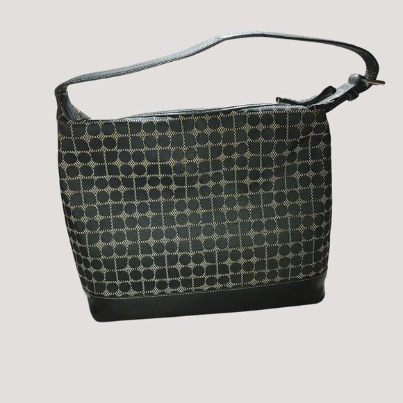 Kate Spade Should Bag New York Black Beige Canvas Leather Patterned Shoulder - Picture 8 of 8